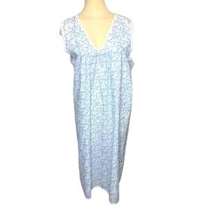 Vintage Nightgown Sz L Blue White Floral Lace Sleeveless Midi Length Prairie